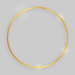 Gold round shiny frame with glowing effects