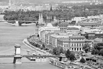 Budapest city. Black and white vintage style.