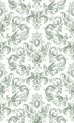 Classic elegant ornament pattern watercolor vector. Green delicate color textures