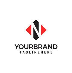 letter N negative space square logo vector design template