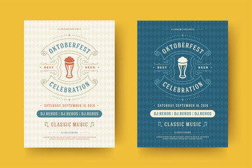 Oktoberfest flyers or posters retro typography templates willkommen zum beer festival celebration vector illustration