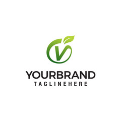 V logo initial letter design template vector with leaf fruit logo design concept template