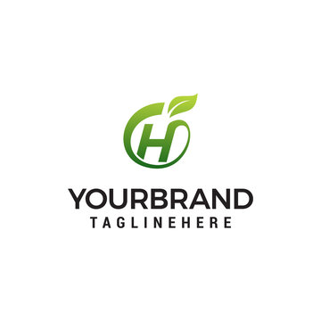 H logo initial letter design template vector with leaf fruit logo design concept template