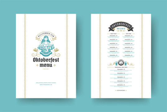 Oktoberfest menu vintage typography template with cover beer festival celebration and label design vector illustration.