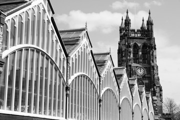 Stockport UK. Black and white retro style.