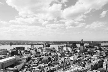 Liverpool, England. Black and white retro style.