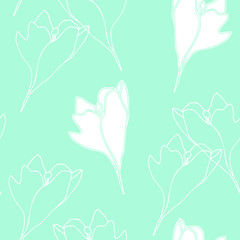 Crocus flowers pattern . Vector seamless background with modern floral outlines. Eps 10