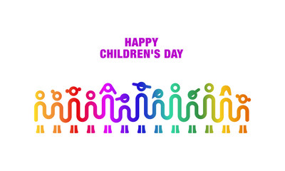 Children holding hands. One line art of simple children's silhouette. Minimalistic Kids Concept for Happy Children's Day.