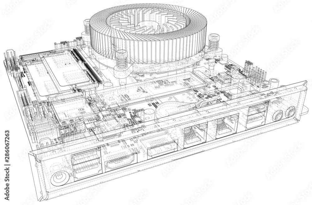 Aufkleber computer motherboard. motherboard digital chip. vector rendering of 3d.