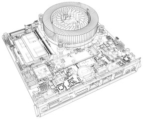 Technology background. CPU on a motherboard on white background. Illustration created of 3d.