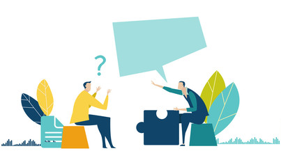 Two young people talking and discussing future business opportunities.  Teamwork, generating ideas concept