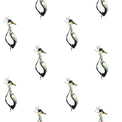 Sketch hand drawn card with heron. Animals illustration birds.