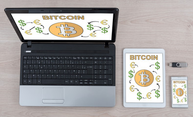 Bitcoin concept on different devices