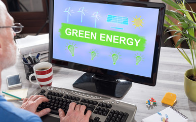 Green energy concept on a computer