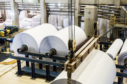 The production of paper rolls in a printing plant, recycling of waste paper.