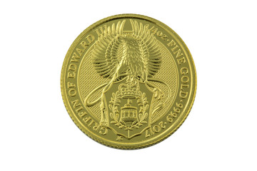Gold coin with animals isolated on white background