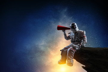 Spaceman and the planet Earth abstract theme