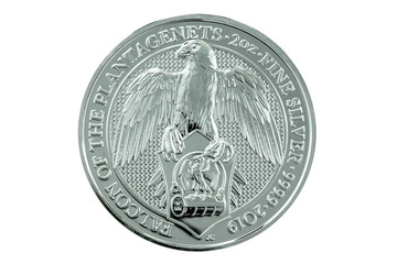 Silver coin with animals isolated on white background