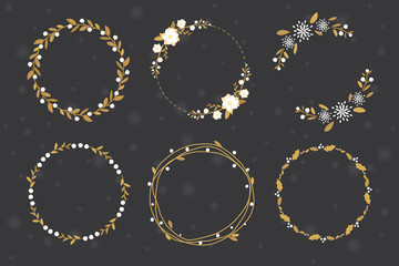 golden luxury christmas round wreath  frame collection flat style eps10 vector illustration