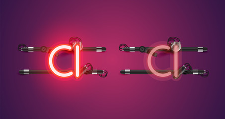 Realistic glowing purple neon charcter (on/off)