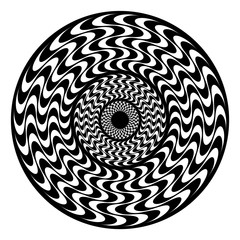 Hypnotic rosette of wavy lines. Flat geometric ornament. Round seamless pattern.