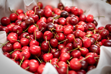 Pattern of red ripe cherries