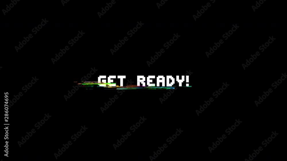 Aufkleber retro videogame get ready text words on old tv glitch interference screen ... new quality universal 