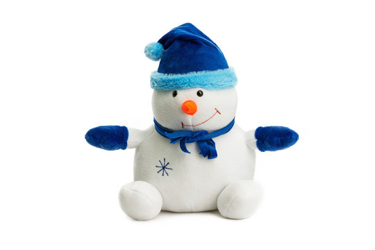 Closeup image of soft toy snowman as a symbol of new year isolated at white background.