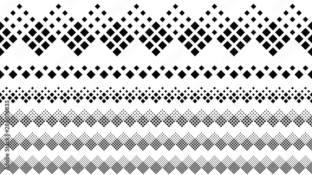 Poster repeating geometrical square pattern page break set - abstract monochrome vector graphic elements fr