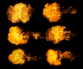 Fire blasts collection on black background