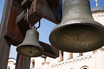 Fototapeta premium Two church bells weighs. Horizontal shot.