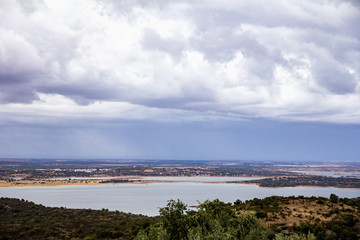 view of alqueva dam. artificial lake