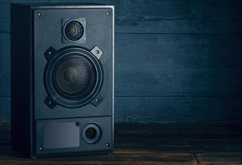 Audio Speakers music stereo on wooden background