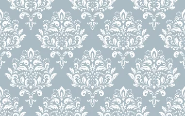 Fototapeten Wallpaper in the style of Baroque. Seamless vector background. White and blue floral ornament. Graphic pattern for fabric, wallpaper, packaging. Ornate Damask flower ornament © ELENA