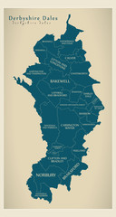 Wards map of Derbyshire Dales district in East Midlands England UK with labels