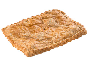 rectangle fish pie with decoration isolated on white background