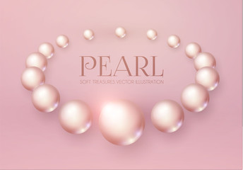 Elegant 3D Pink Pearls. Pearl Beads. Treasure realistic design.
