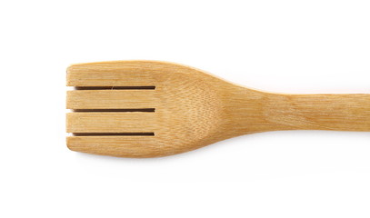 Empty wooden fork isolated on white background
