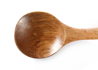 Empty wooden spoon isolated on white background