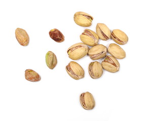 Pistachios isolated on white background, top view