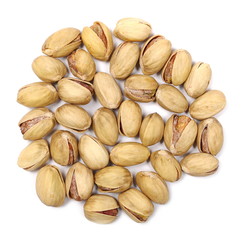 Pistachios isolated on white background, top view