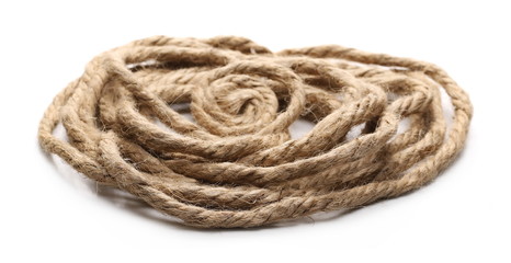 Rolled up rope isolated on white background, texture