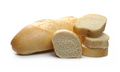Bread loaf with slices isolated on white background