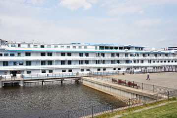 Cruise ship on river pier