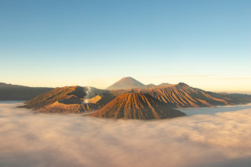 Fototapeta na wymiar Indonesia famous place attraction for tourist Mount Bromo in east java is an active volcano and part of the Tengger massif, Java, Indonesia