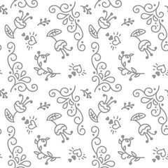 Abstract seamless spring scandinavian pattern. Casual flower wallpaper design element. Monochrome hand drawn texture with flower