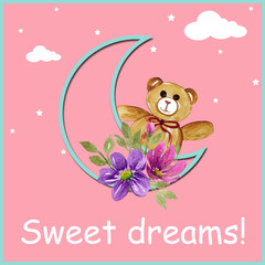 Sweet dreams kids background illustration nursery art poster