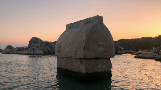 The ancient Lycian sarcophagus in water, Simena village / Kekova / Turkey
