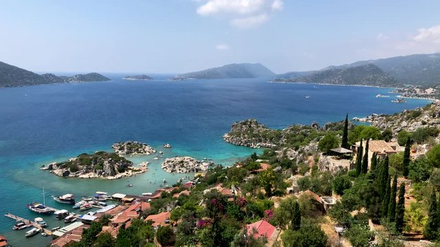 View of Simena Castle, Kalek&ouml;y and Kekova with a turquoise sea in a summer time.Simena / Kekova / Demre / Antalya