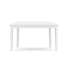 White table front view illustration. Isometric 3d furniture vector illustration. Simple minimalistic design of plastic interior office item. Kitchen or dining room classic household appliance element.